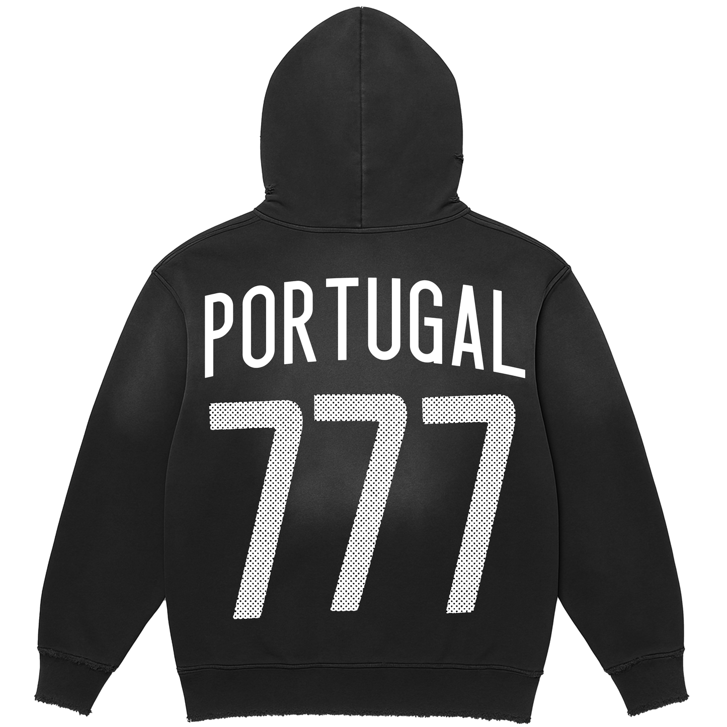 777 PORTUGAL SUNDRY DISTRESSED BLACK HOODIE