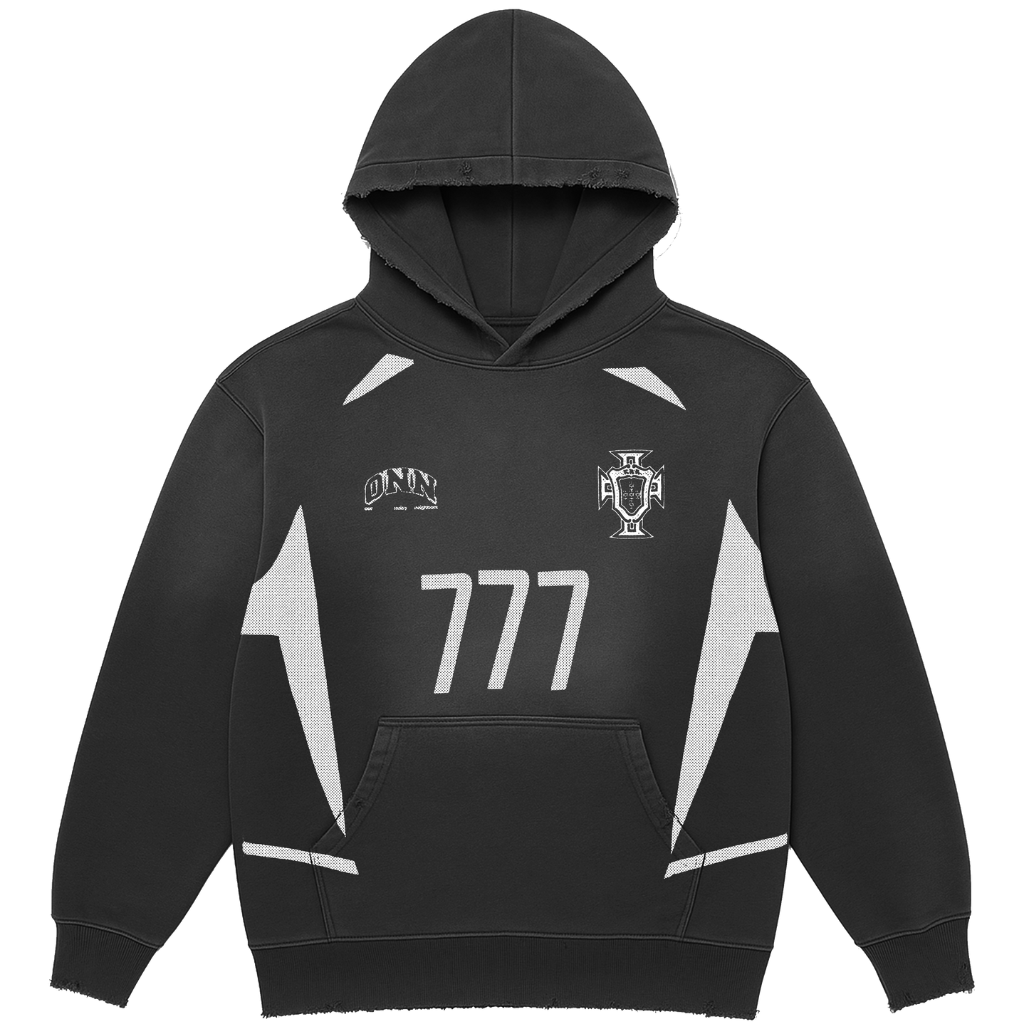 777 PORTUGAL SUNDRY DISTRESSED BLACK HOODIE