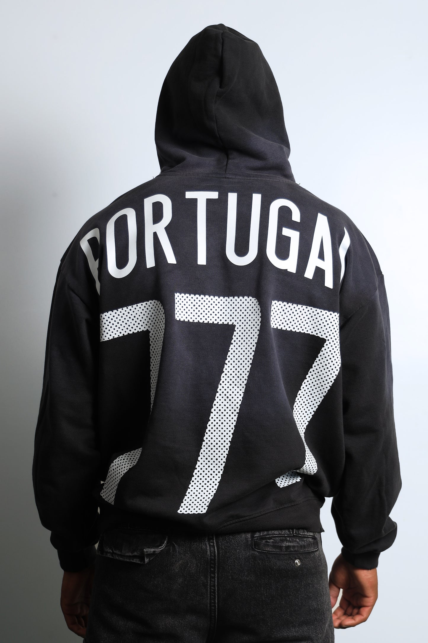 777 PORTUGAL SUNDRY DISTRESSED BLACK HOODIE