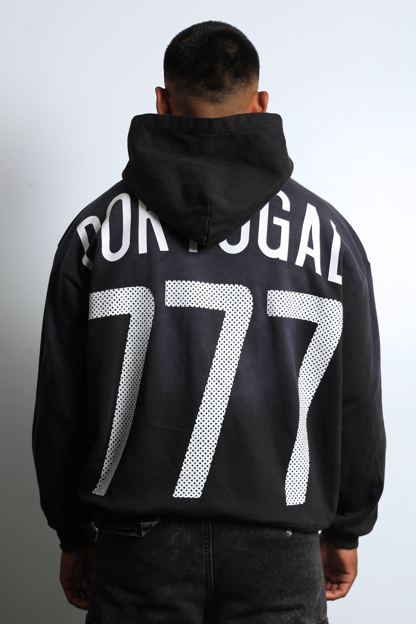 777 PORTUGAL SUNDRY DISTRESSED BLACK HOODIE
