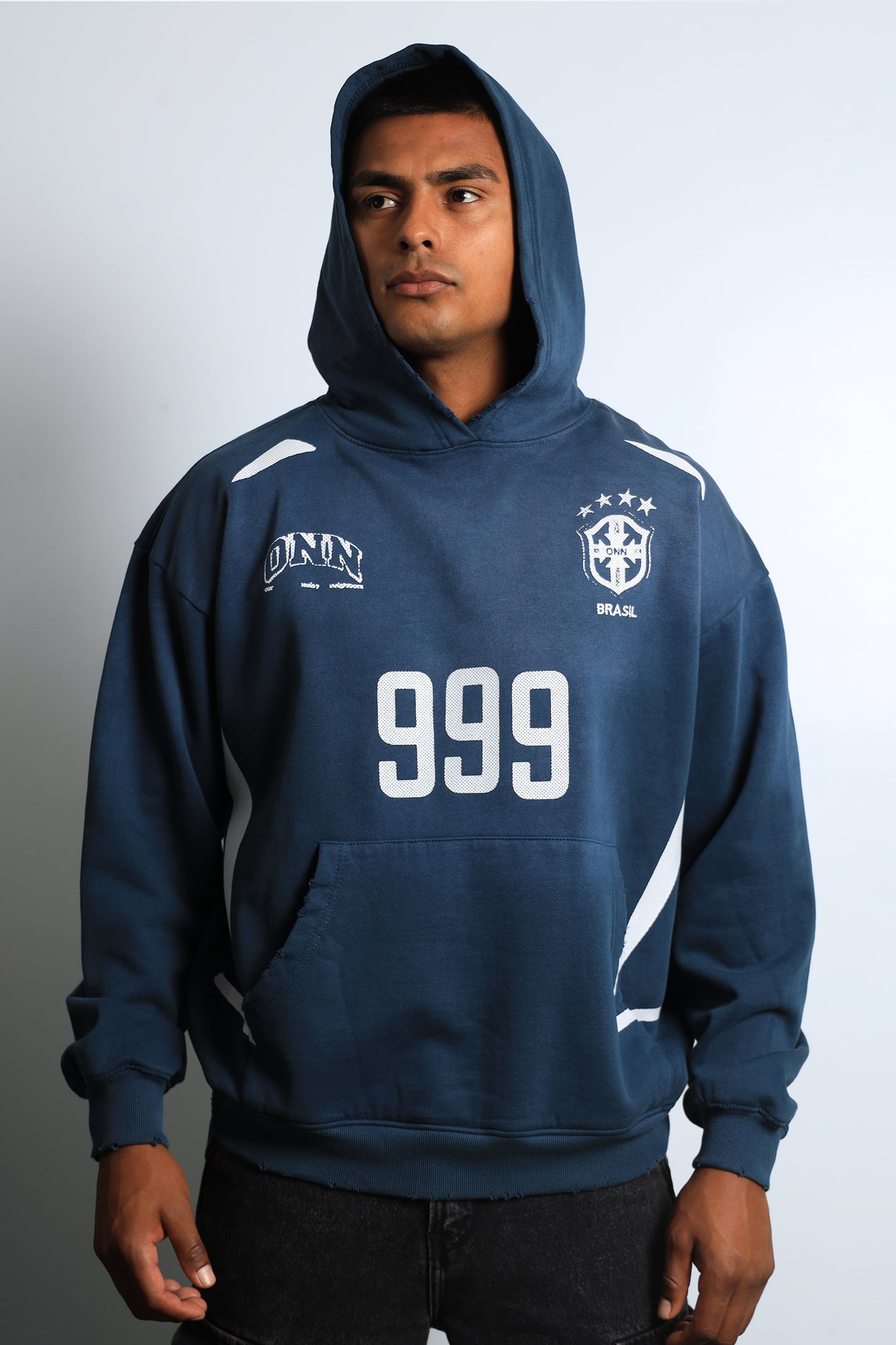 999 BRAZIL SUNDRY DISTRESSED NAVY HOODIE