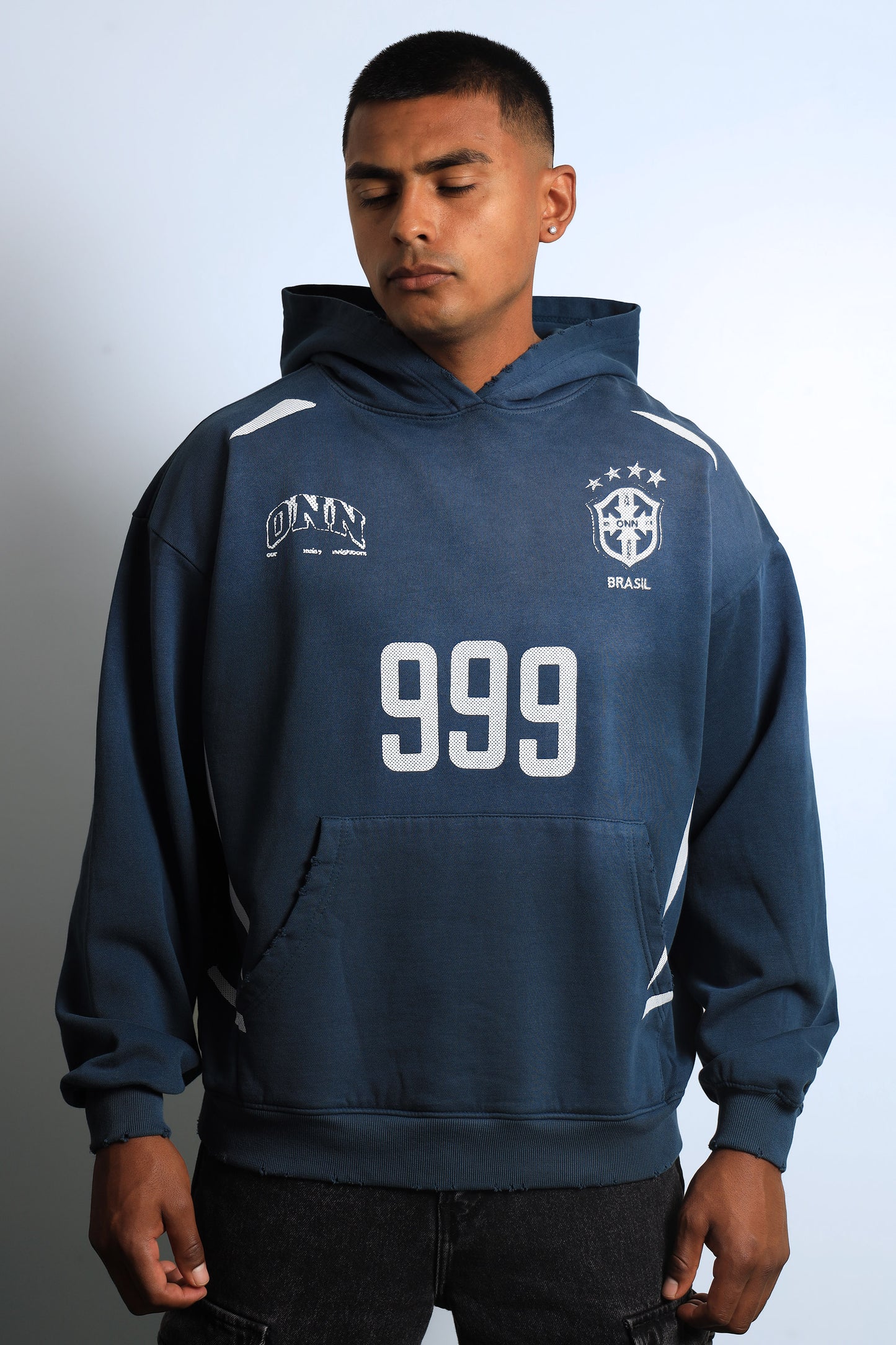 999 BRAZIL SUNDRY DISTRESSED NAVY HOODIE