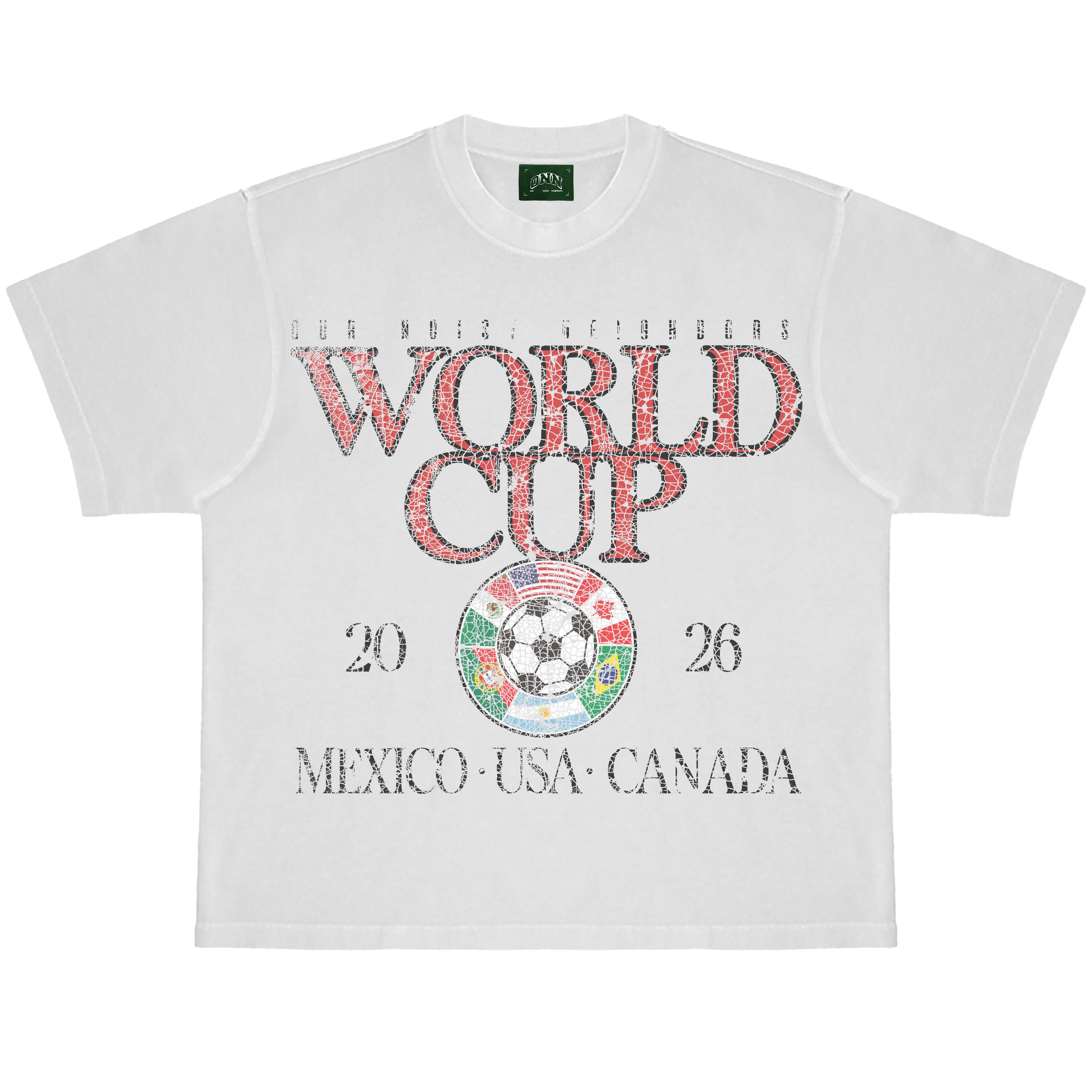 WORLD CUP 26 WHITE TEE – Our Noisy Neighbors