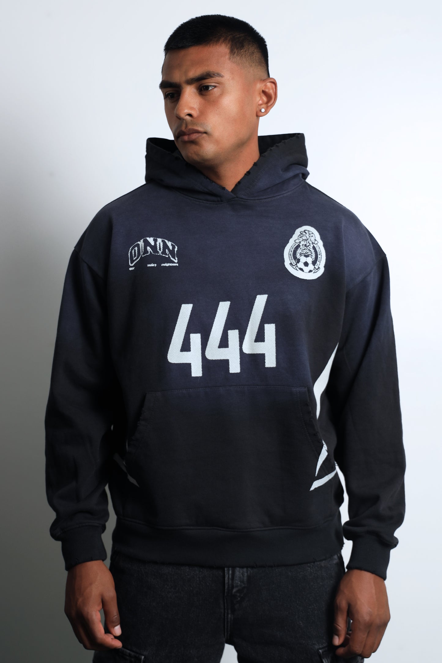 444 MX SUNDRY DISTRESSED BLACK HOODIE
