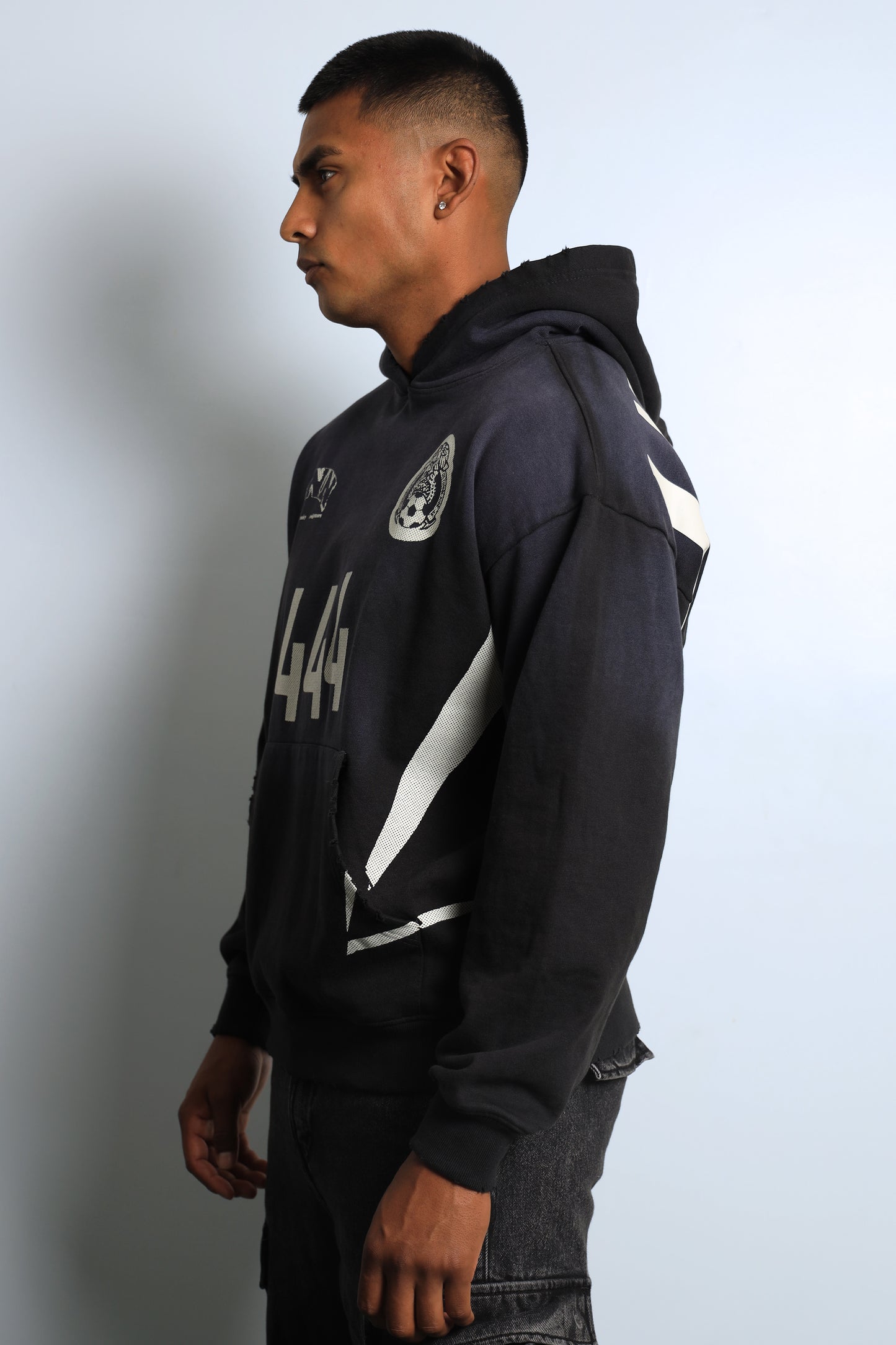 444 MX SUNDRY DISTRESSED BLACK HOODIE