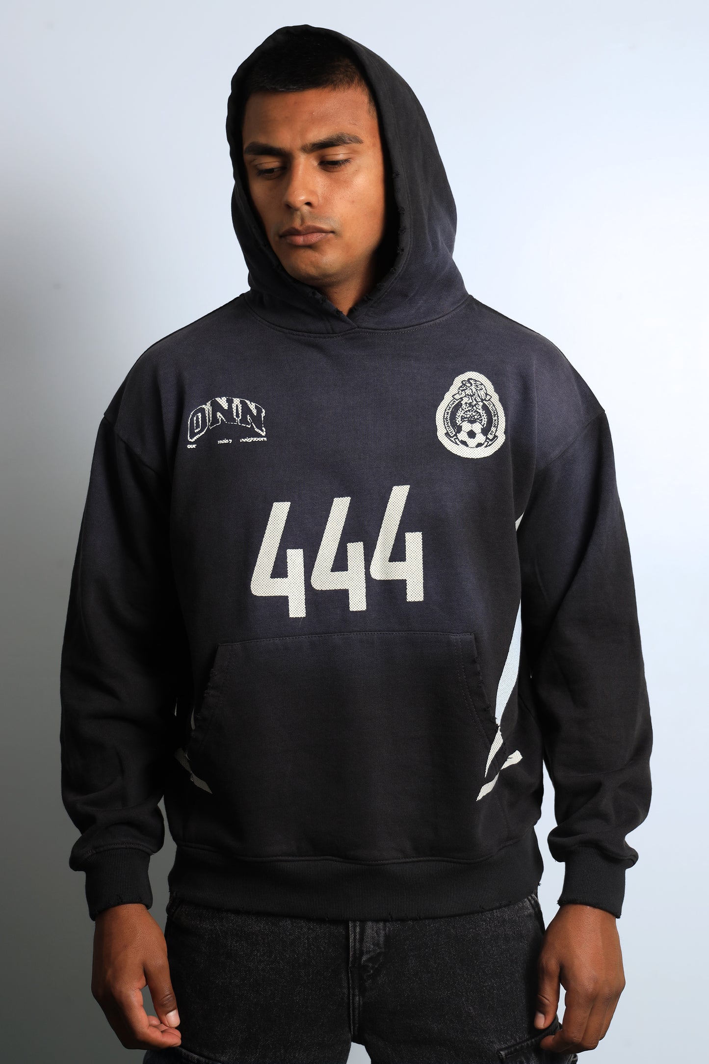 444 MX SUNDRY DISTRESSED BLACK HOODIE