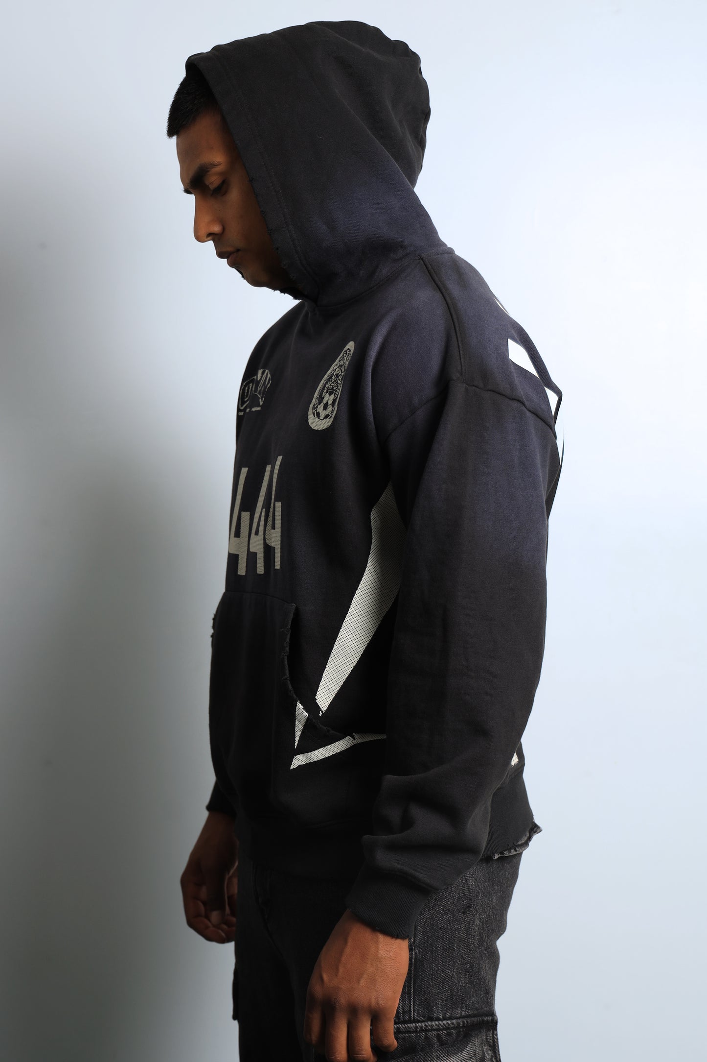 444 MX SUNDRY DISTRESSED BLACK HOODIE