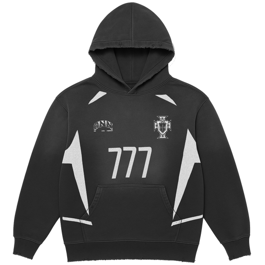 777 PORTUGAL SUNDRY DISTRESSED BLACK HOODIE