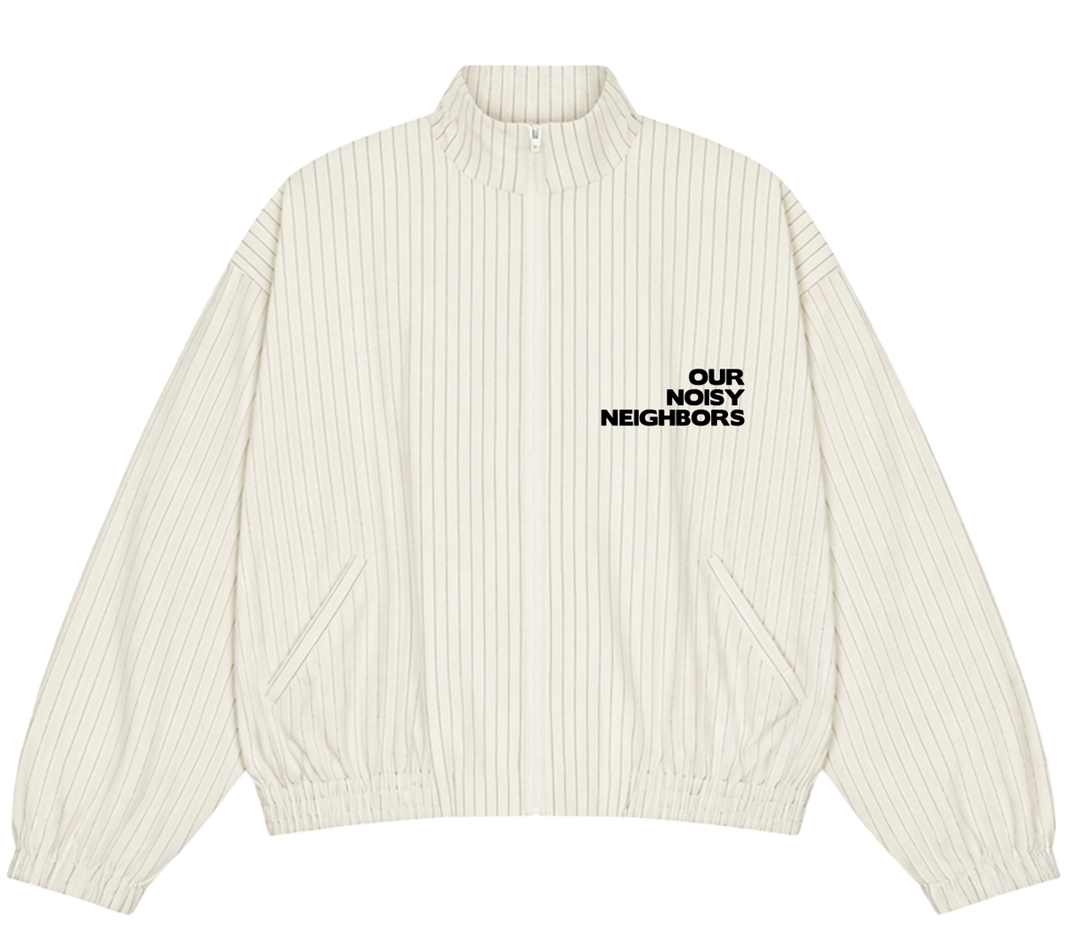 ONN OFF WHITE UNISEX STRIPED FULL-ZIP UP TRACK JACKET