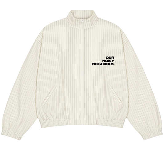 ONN OFF WHITE UNISEX STRIPED FULL-ZIP UP TRACK JACKET