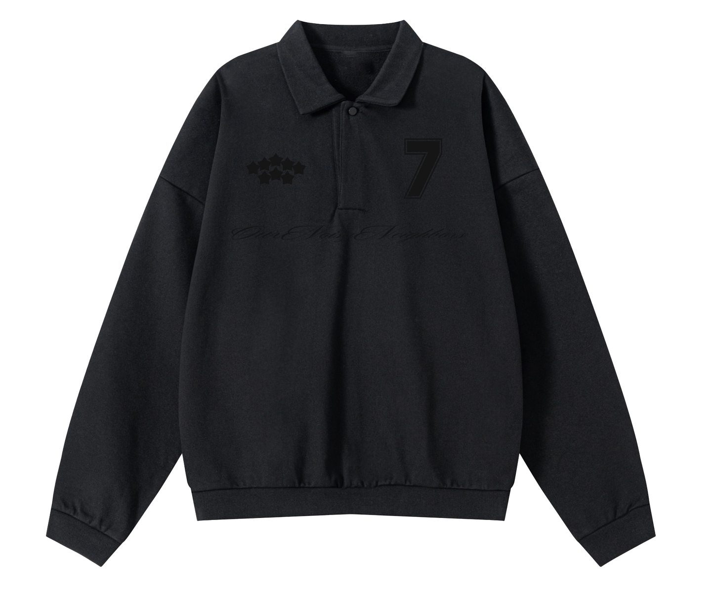 ONN ALL BLACK HEAVY FLEECE POLO SWEATSHIRT