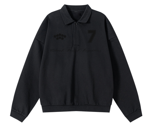 ONN ALL BLACK HEAVY FLEECE POLO SWEATSHIRT