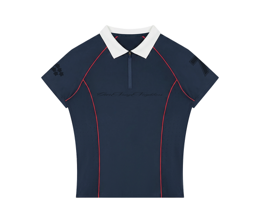 ONN WMNS FITTED QRTR-ZIP NAVY BLUE POLO SHIRT
